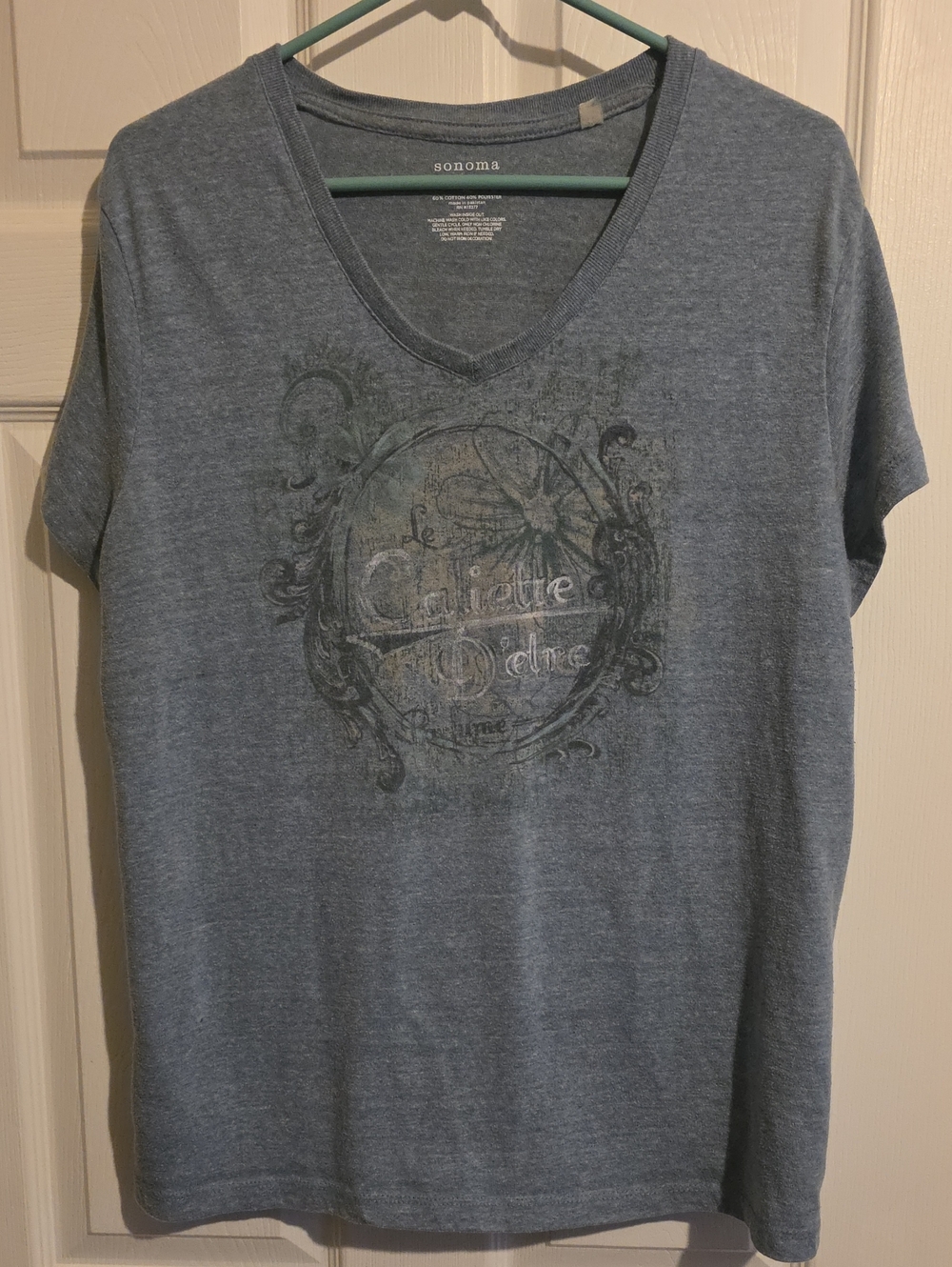 Sonoma Relaxed V-Neck Graphic Tee in Heather Blue